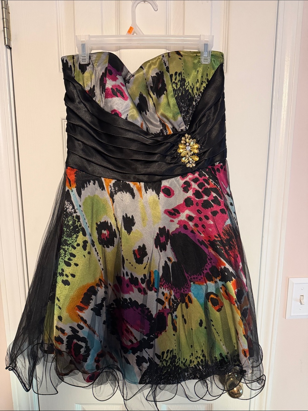 Deb Strapless Black Bodice Dress with Multi-Color Print